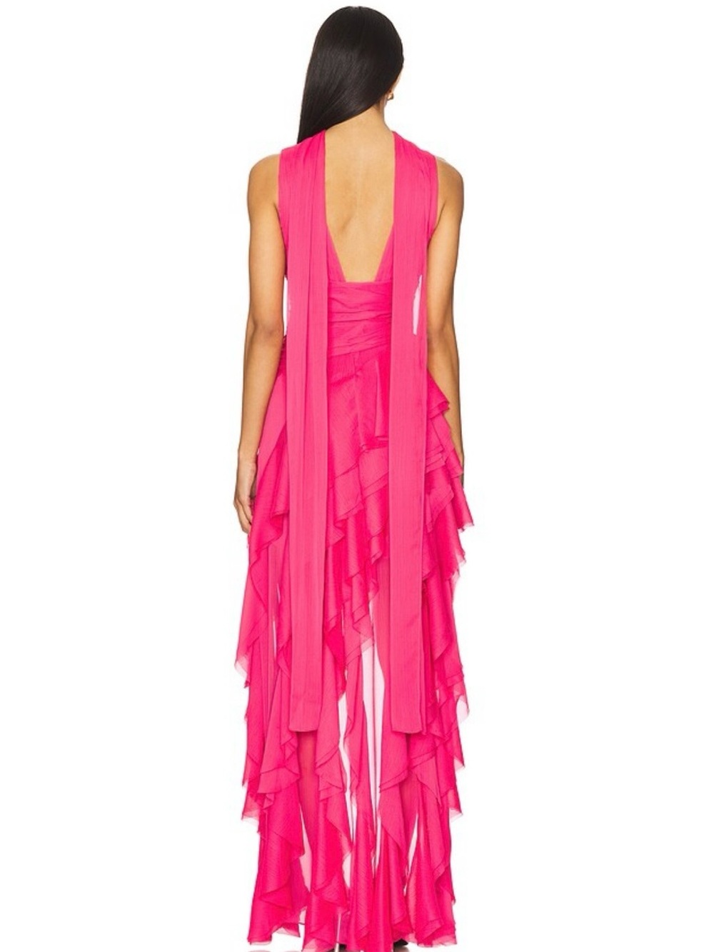 Alice + Olivia Fuchsia Ruffled High-Low V-Neck Dress - Picture 4 of 10